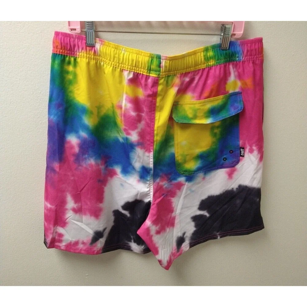 Neff Tie-Dye Colorful Drawstring Swim Shorts Trunks Men's XL Beach Resort Vacay